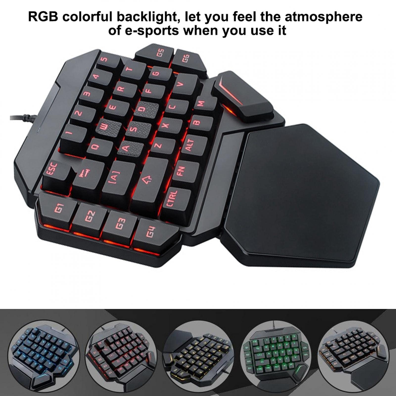 Tastiera meccanica a una mano, interruttore blu 35 tasti Tastiera meccanica da gioco luminosa retroilluminata RGB, con funzione di definizione macro, controller di gioco ergonomico per PC Gamer