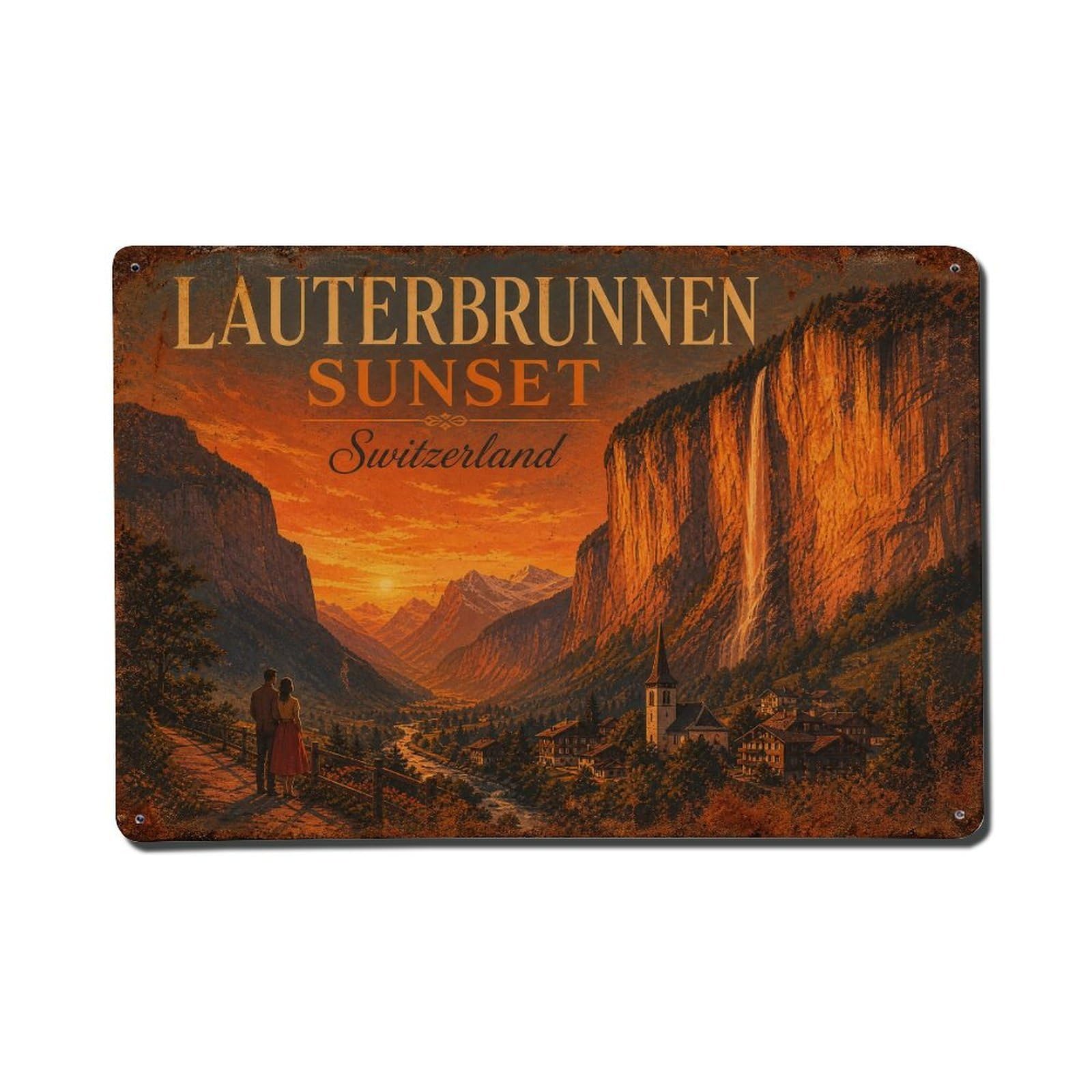 Gead 8X12inch Style Vintage Travel Lauterbrunnen Switzerland Sunset Metal Tin Sign