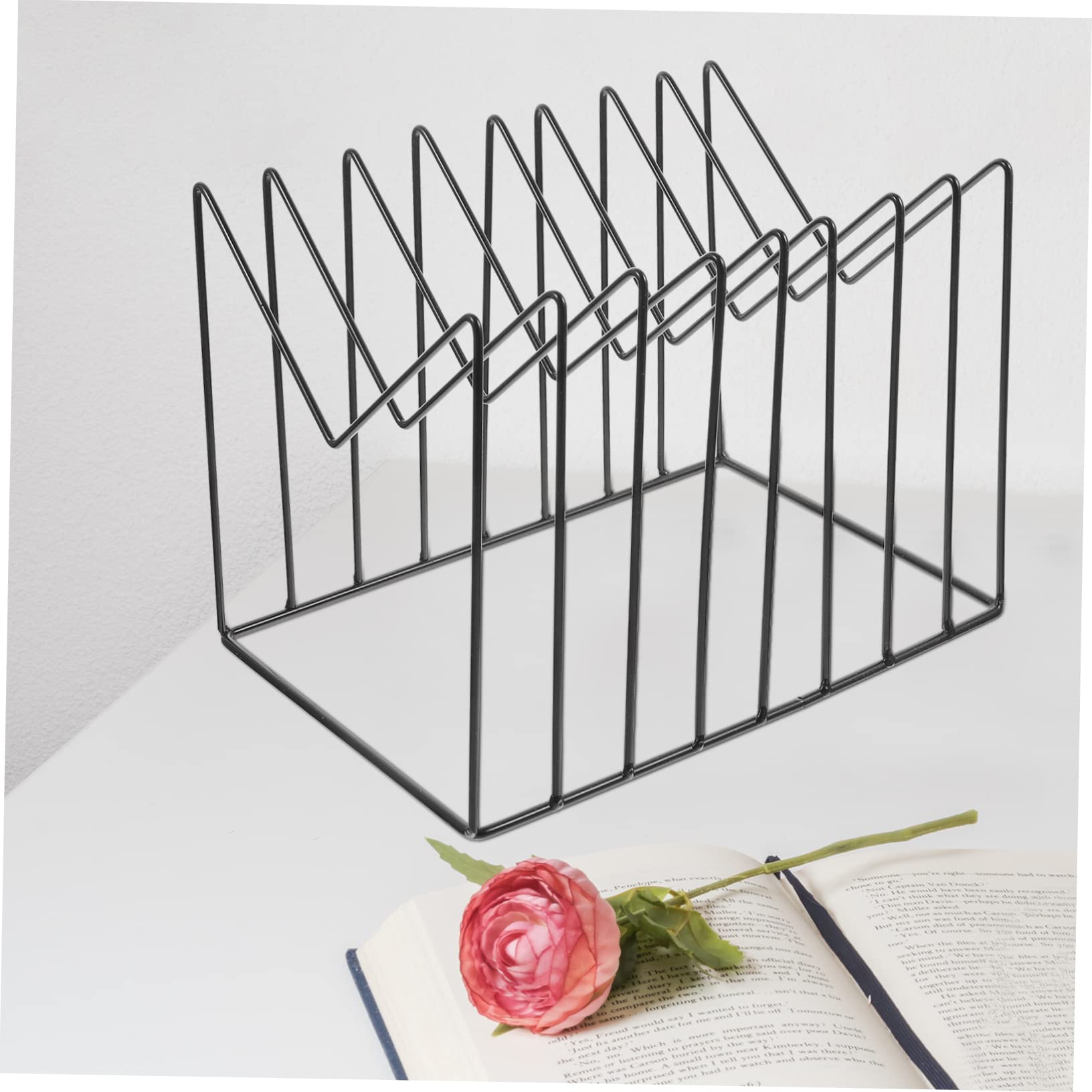 Porta Dischi in Vinile da Tavolo in Metallo Nero per Libri | Grande Capacità, Ufficio e Caffè, Design Semplice e Raffinato, Esposizione e Ordine su Scrivania