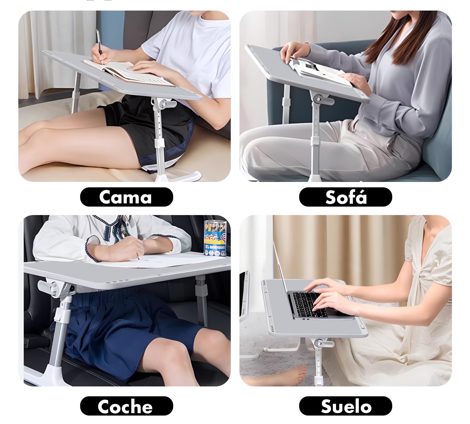 Mesa Auxiliar Plegable 60x40cm para Ordenador Regulable en Altura