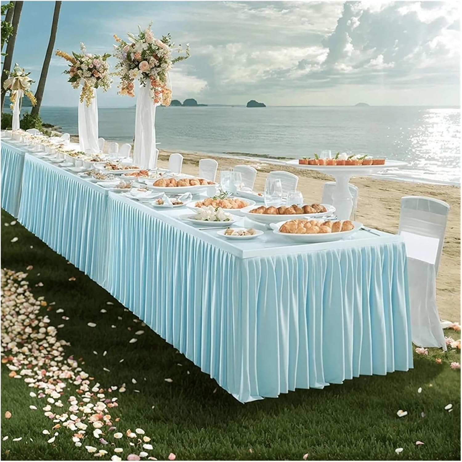 Party Table Skirt White Table Skirts Rectangle Polyester Ruffle Tablecloth for Wedding Birthday Party Baby Bridal Shower(Light blue,H78xL183cmX1Pc)