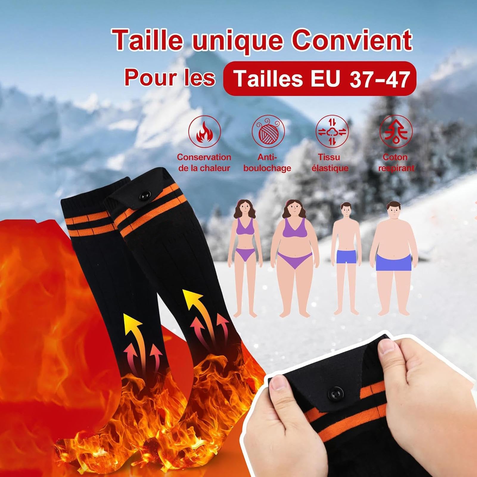 Calcetín eléctrico – Tamaño 36-46, batería recargable de 5000 mAh, calcetines calefactados con control de aplicación, calentadores de algodón, calcetines de esquí, senderismo, camping, correr, caza