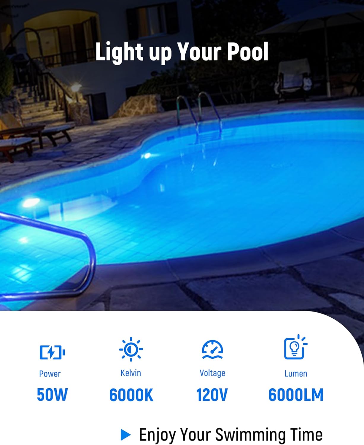 LED Pool Lights for Inground Pool 120V 50W, High Bright White 6000K Swimming Pool Light Bulb Replaces up to 250W-500W Traditional Bulb for Pentair Hayward Pool Light Fixtures (Pool Light 50W)