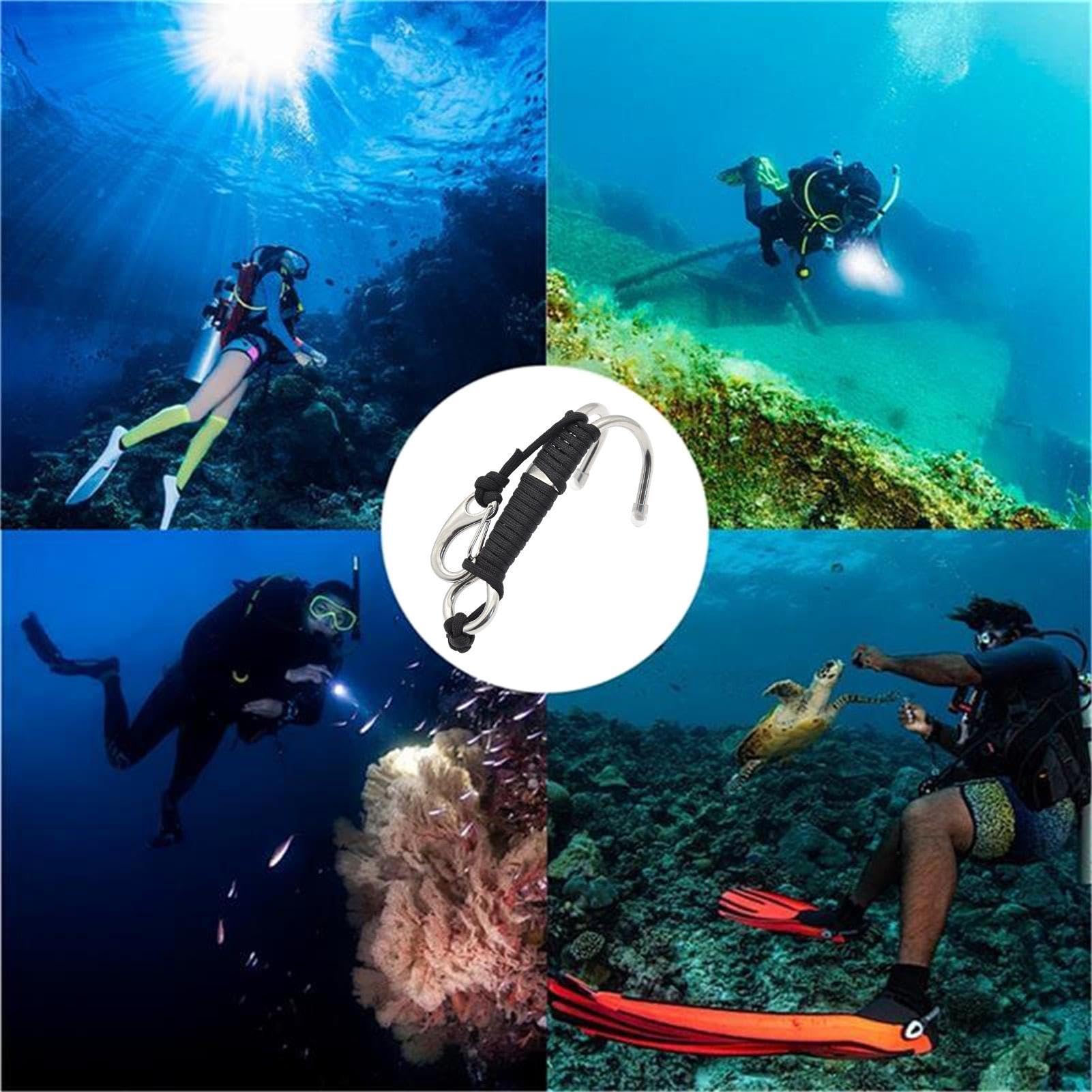 Gancio doppio per barriera corallina, gancio doppio per immersione - Ganci per immersione subacquea con gancio in acciaio inossidabile - Corda di sicurezza stabile e per subacquei, attività sub