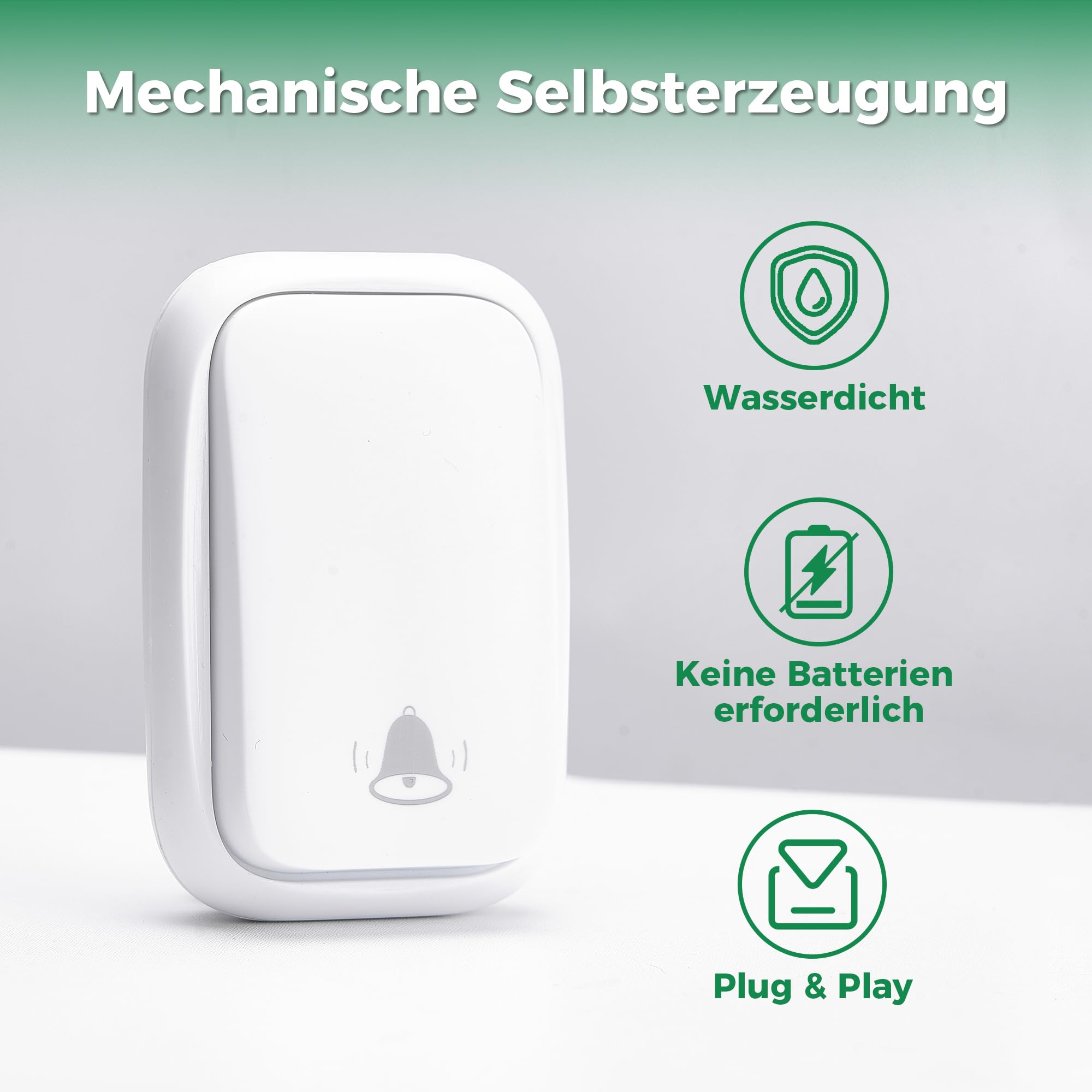 Funkklingel Türklingel Set – Kabellos & Batterielos, 4 Lautstärken, 120dB, 400m Reichweite, Wasserdicht, 38 Melodien, 1 Sender+1 Empfänger