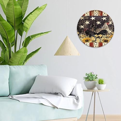 Miniatura 10 de Reloj de pared silencioso de 10 pulgadas que no hace tictac, funciona con pilas, diseño patriótico de gallo del 4 de julio, decoración del hogar