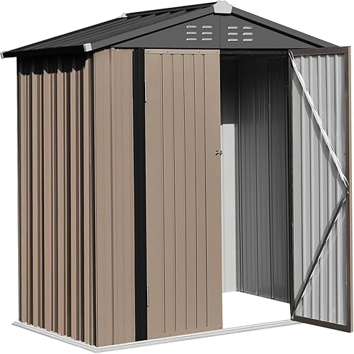 Cobertizo de almacenamiento para exteriores de 6 x 4 pies, cobertizo de metal para exteriores con puertas y rejillas de ventilación, cobertizo de