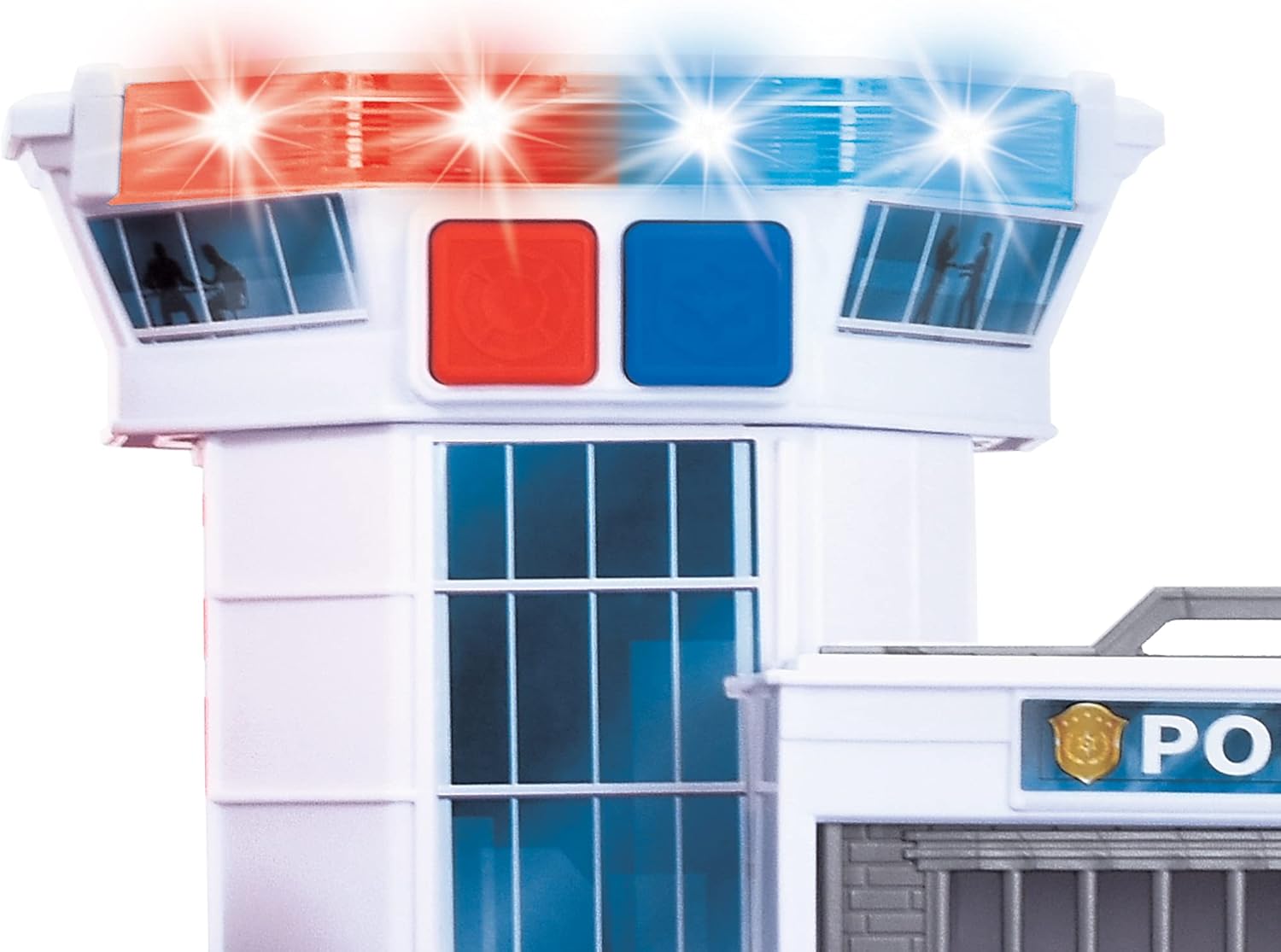 Dickie Toys Fire and Police Garage with 2 Toy Cars with Lift, Blue Light, Siren, Fire Extinguisher Function, for Children from 3 Years