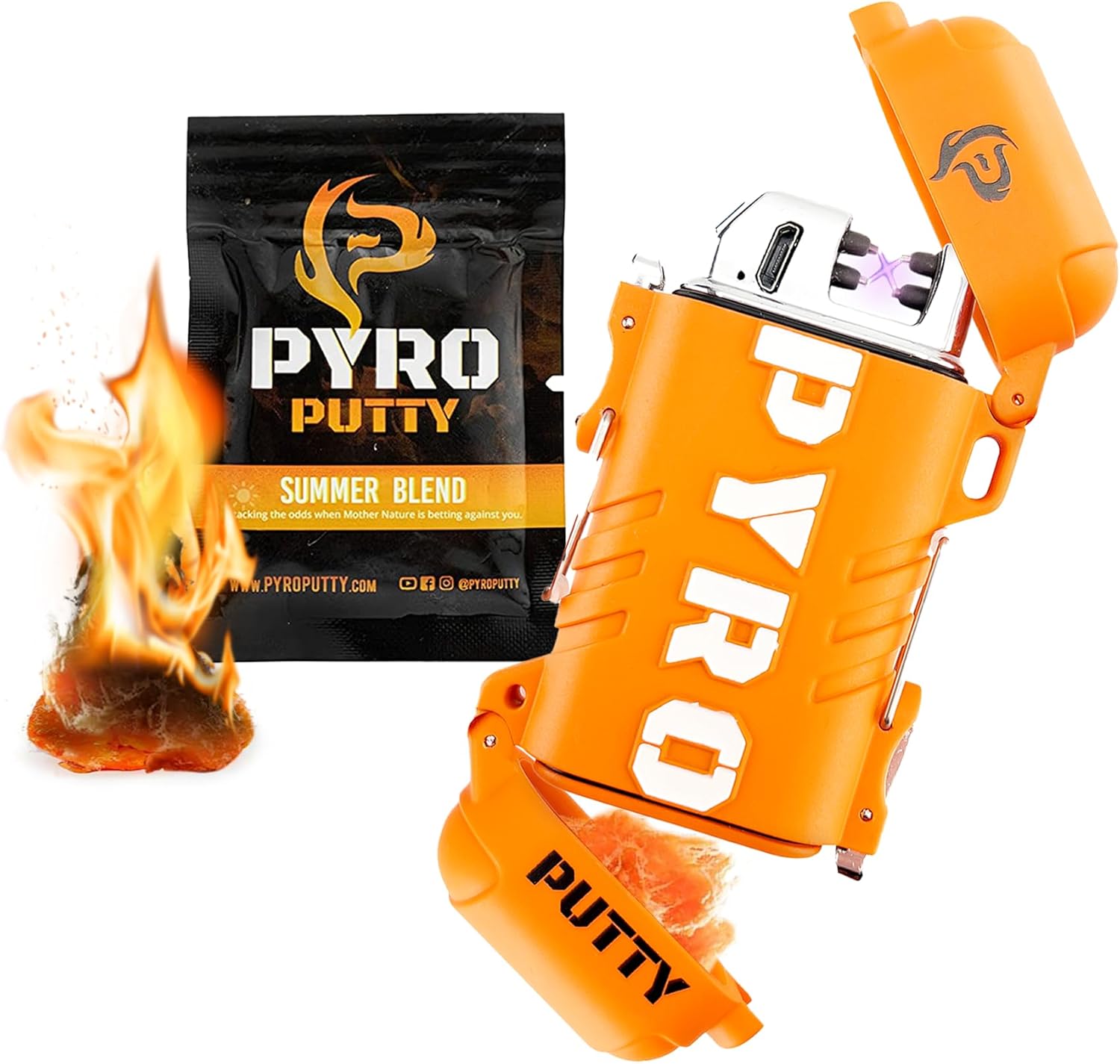 Pyro Putty Stow & Go ARC Electric Lighters Rechargeable: Fire Starter Survival Gear and Supplies, Windproof & Waterproof + 1 Single Use Summer Putty Pyro Putty Stow & Go ARC Electric Lighters Rechargeable: Fire Starter Survival Gear and Supplies, Windproof & Waterproof + 1 Single Use Summer Putty
