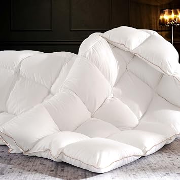 WhatsBedding Luxury Feather Fiber Comforter Queen Size, All Seasons Duvet Insert Featherfiber Downfiber Filled, Silky Cotton