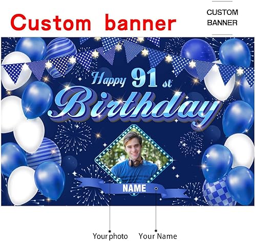 Vista 70 de Cartel personalizado de decoración de cumpleaños 91 con temática de castillo y princesa, pancarta de tela personalizada para suministros de fiesta