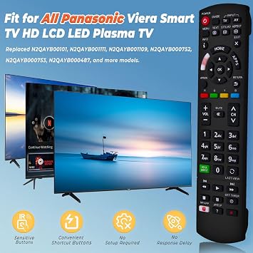 Replacement Panasonic TV Remote Control, Universal Panasonic TV Remote for All HD LCD LED Plasma Viera Smart TV with 3 Shortcut Buttons, No Setup Required