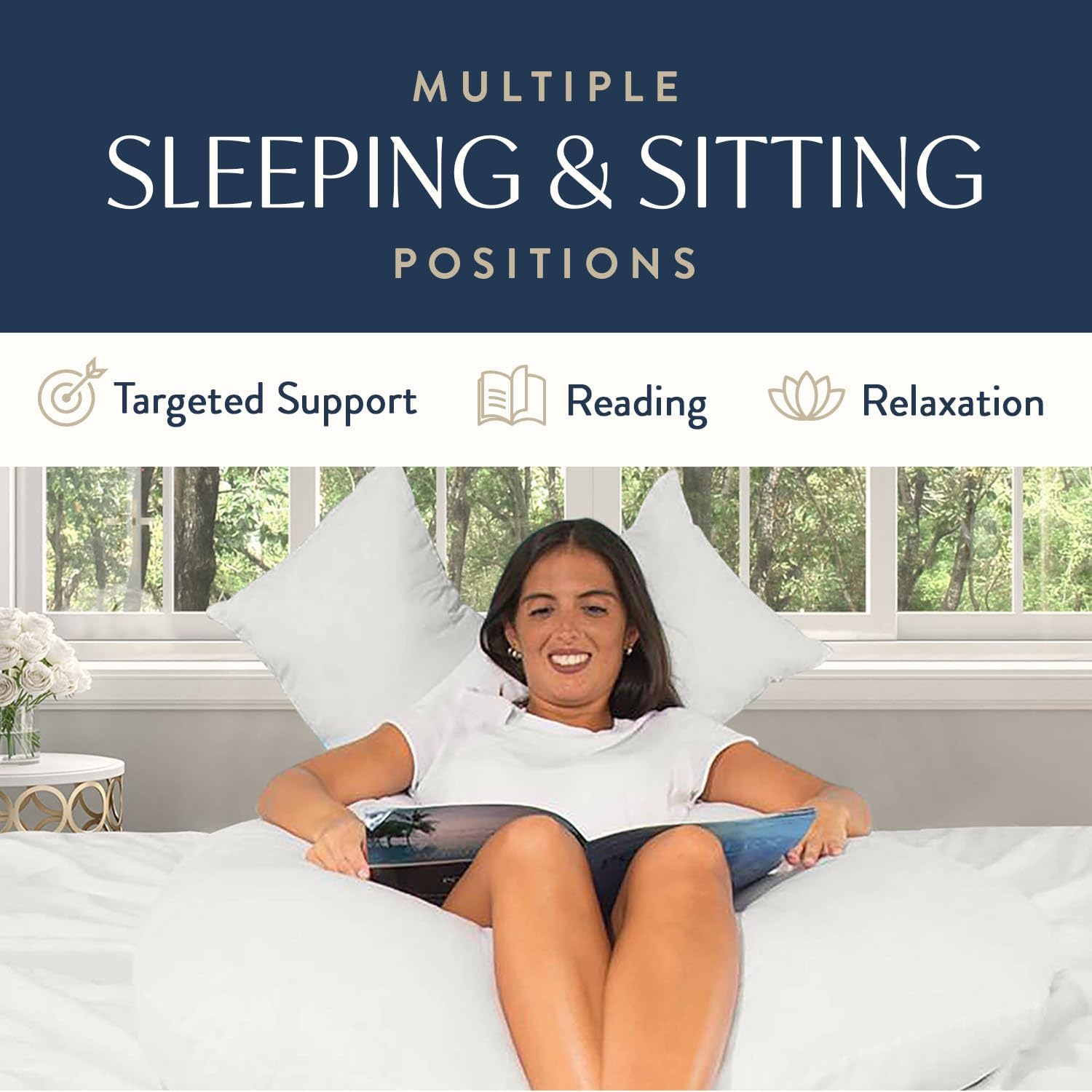 Digital Decor U-Shaped Body Pillow, Made in USA Full Body Maternity & Side Sleeper Pillow with 100% Cotton Cover & Hypoallergenic Down Alternative Fill, Adjustable Side Sleeper Support, 35" x 65"