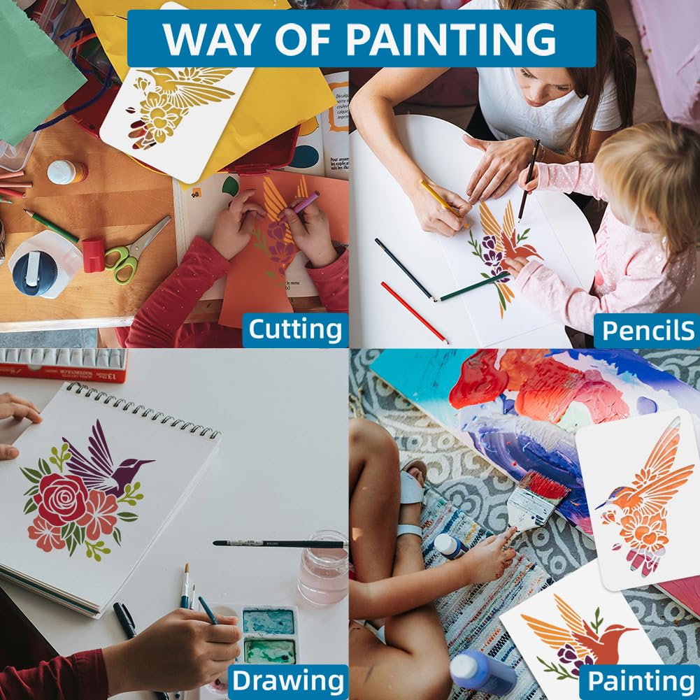 MAYJOYDIY Lot De 2 Pochoirs Réutilisables Avec Pinceau