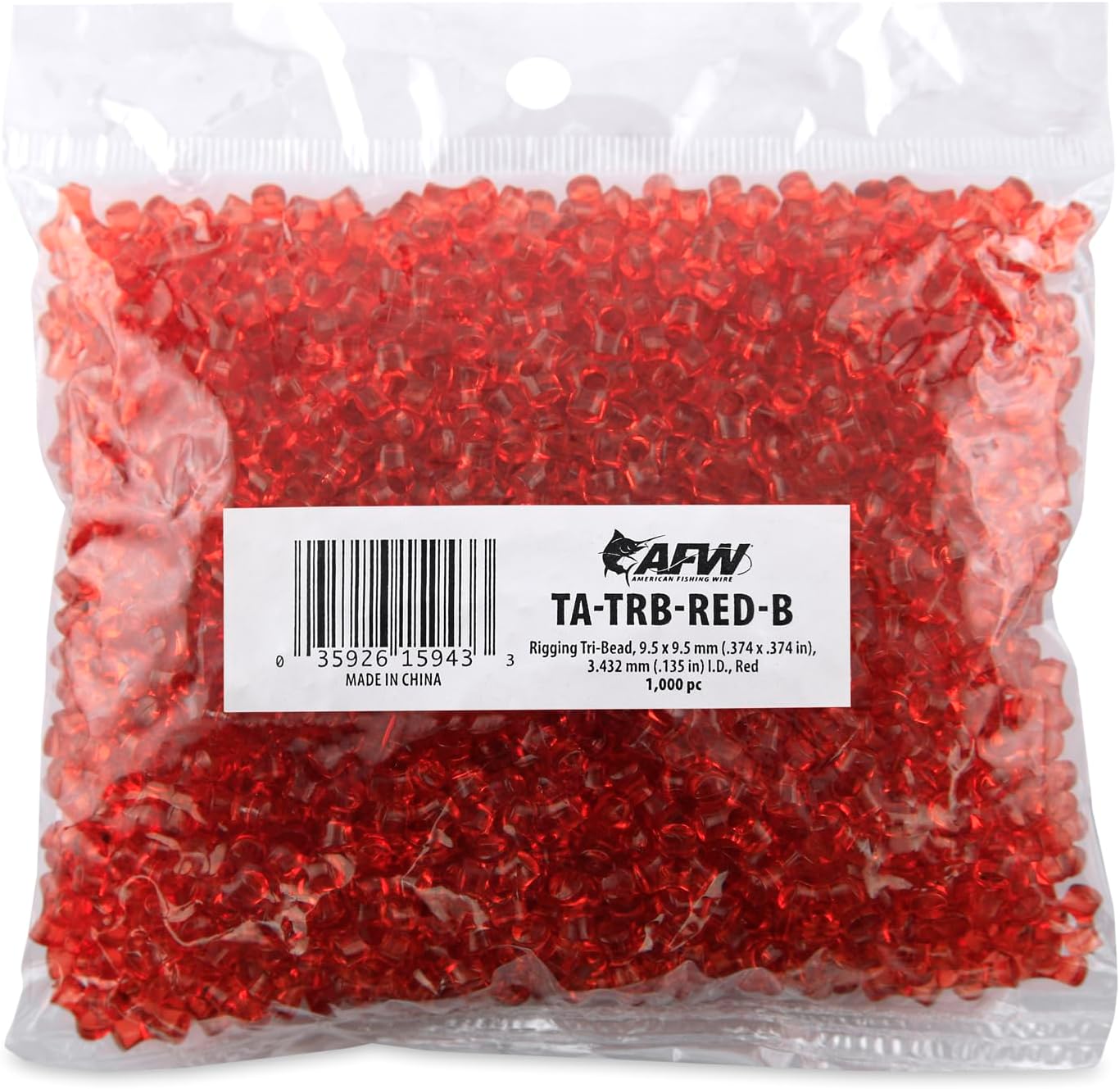 AFW Rigging Tri-Beads – 9.5mm Acrylic Fishing Beads for Stiff Rigs & Offshore Lures, Available in Blue, Clear, Red & Purple, Perfect for Saltwater & Freshwater Fishing