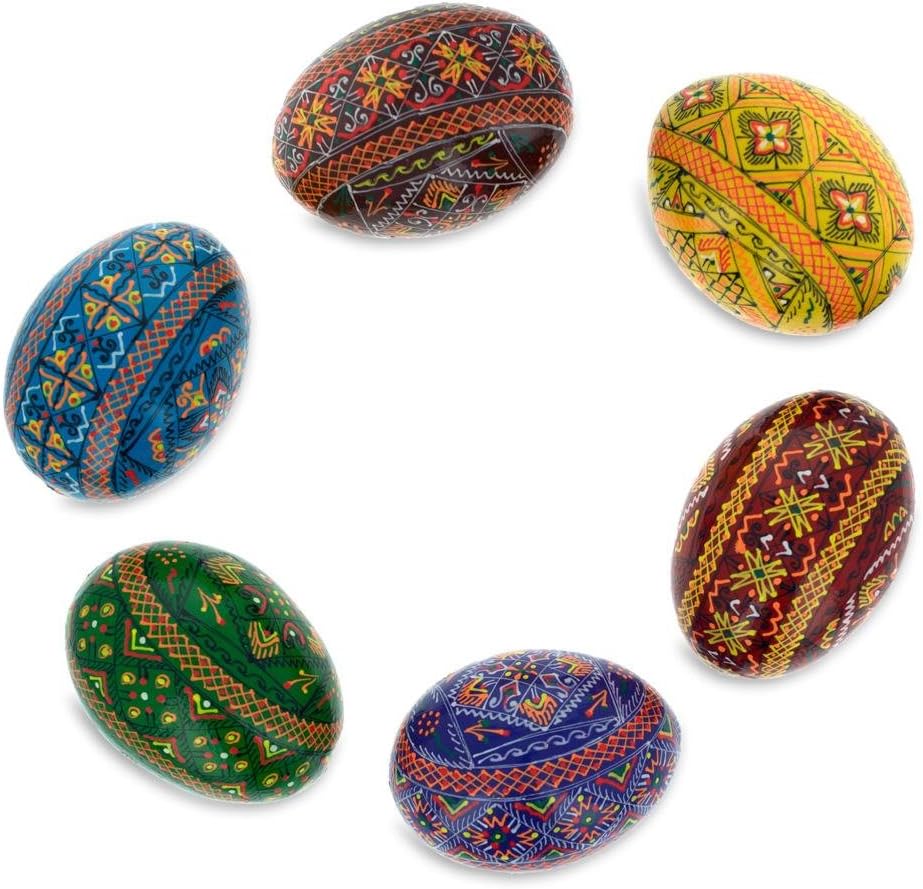 BestPysanky Set of 6 Traditional Ukrainian Pysanky Wooden Easter Eggs 2.5 Inches
