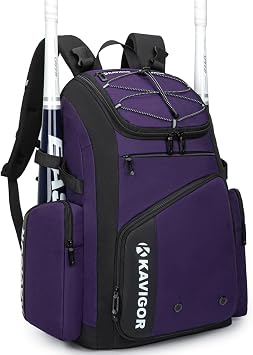 KAVIGOR Baseball Bag for Youth and Adult, Softball Bag 50L Large Capacity Holds 4 Bats, Equipment Backpack with Shoes Compartment