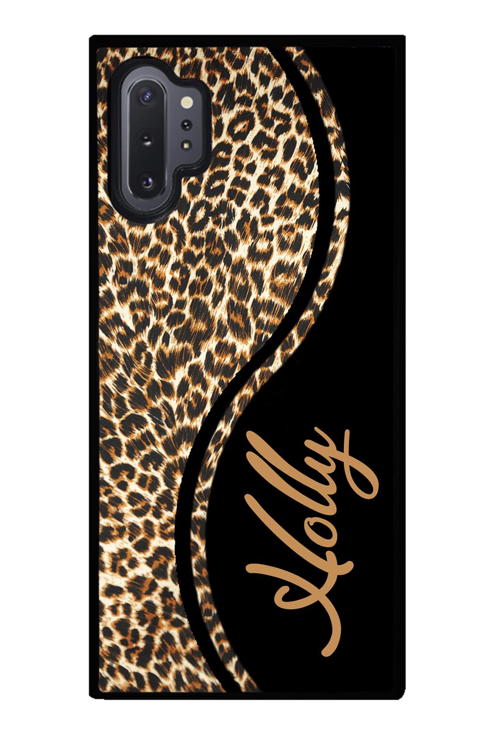 Leopard Skin Personalized Black Rubber Phone Case Compatible With Samsung Galaxy S23 S23+ Ultra S22 S22+ S21 S21FE S21+ S20FE S20+ S20 Note 20 S10 S10+ S10e