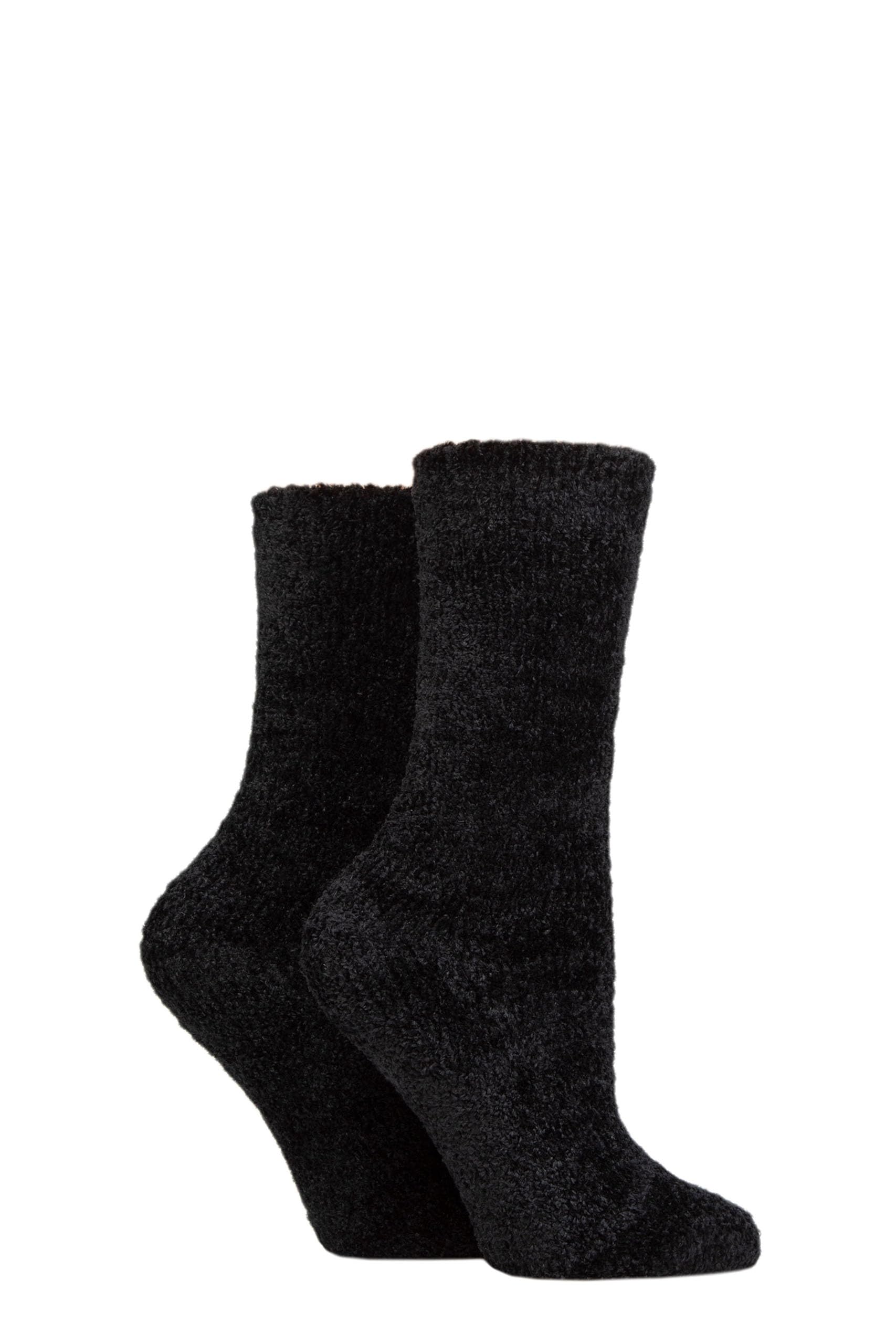 SockShop Ladies Chenille Boot Socks Pack of 2 (4-8, Black)
