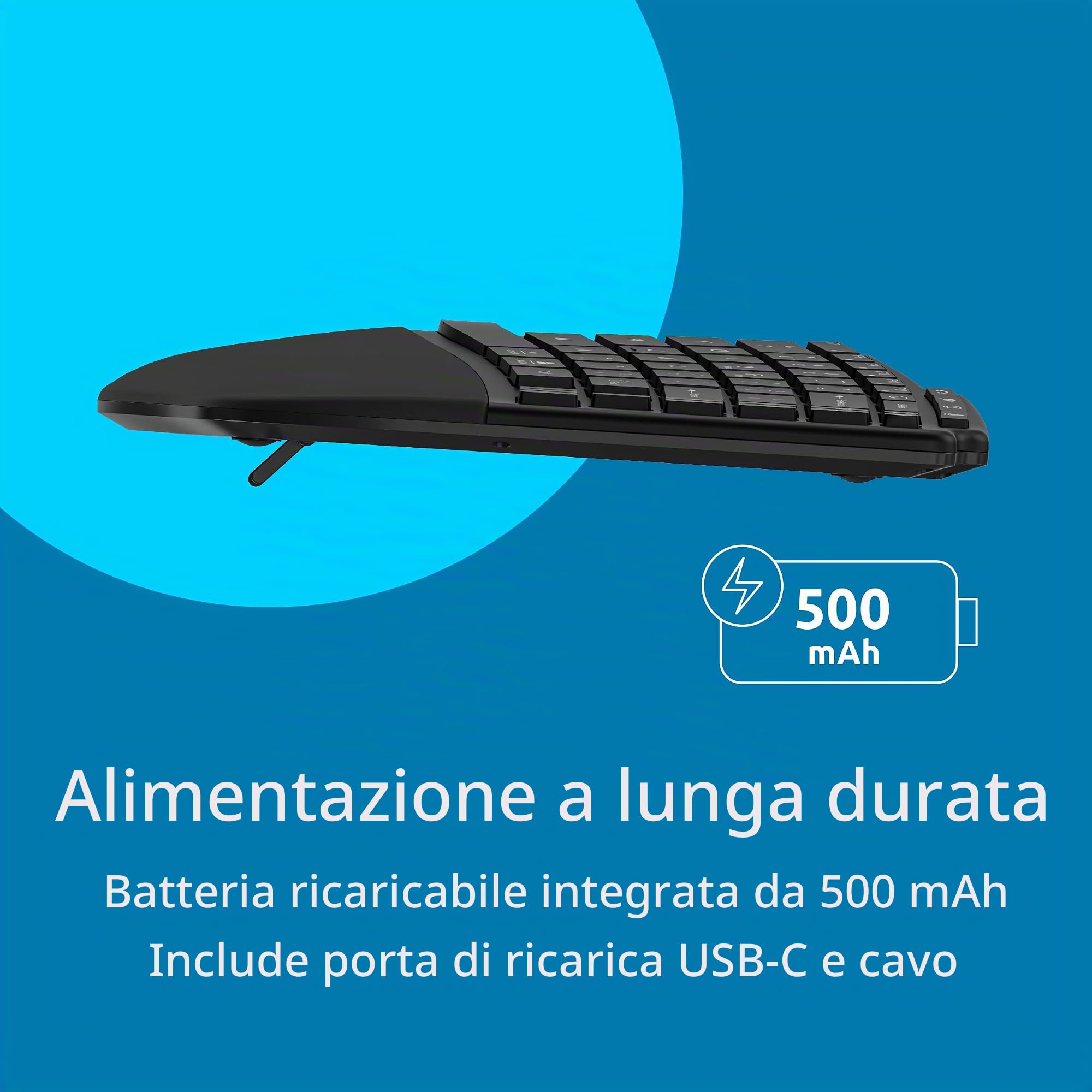 Kensington Pro Fit Ergo KB675 EQ, Tastiera Wireless TKL Ricaricabile QWERTY, 2.4GHz Bluetooth, Compatibile con Windows e macOS, Composta per il 43% da Materiale Riciclato Post-Consumo, K75491IT