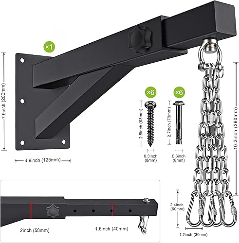 Miniatura 5 de SELEWARE Soporte de pared para bolsa de boxeo resistente, soporte ajustable para bolsa de boxeo en casa, gimnasio, interior y exterior, boxeo, Muay