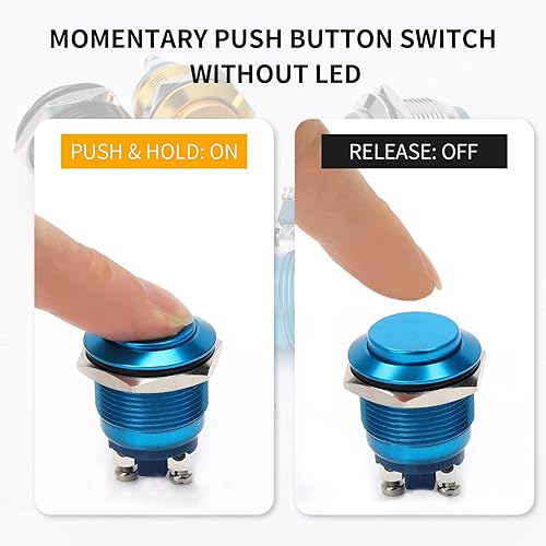 Miniatura 38 de STARELO Interruptor de botón momentáneo de 0.630 in, 5/8 pulgadas, alto redondo, 250 V, CA, 5 A, 12 V, 36 V, CC 2A, 1 NO SPST, carcasa de aluminio