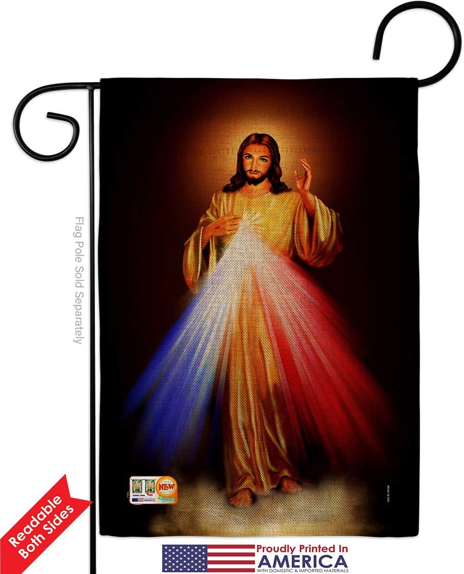 Jesus Divine Misericordia Burlap Garden Flag Religious Faith Hope Grace Peace Dove Christian Religion Easter Small Decorative Gift Yard House Banner Double-Sided Made In USA 13 X 18.5