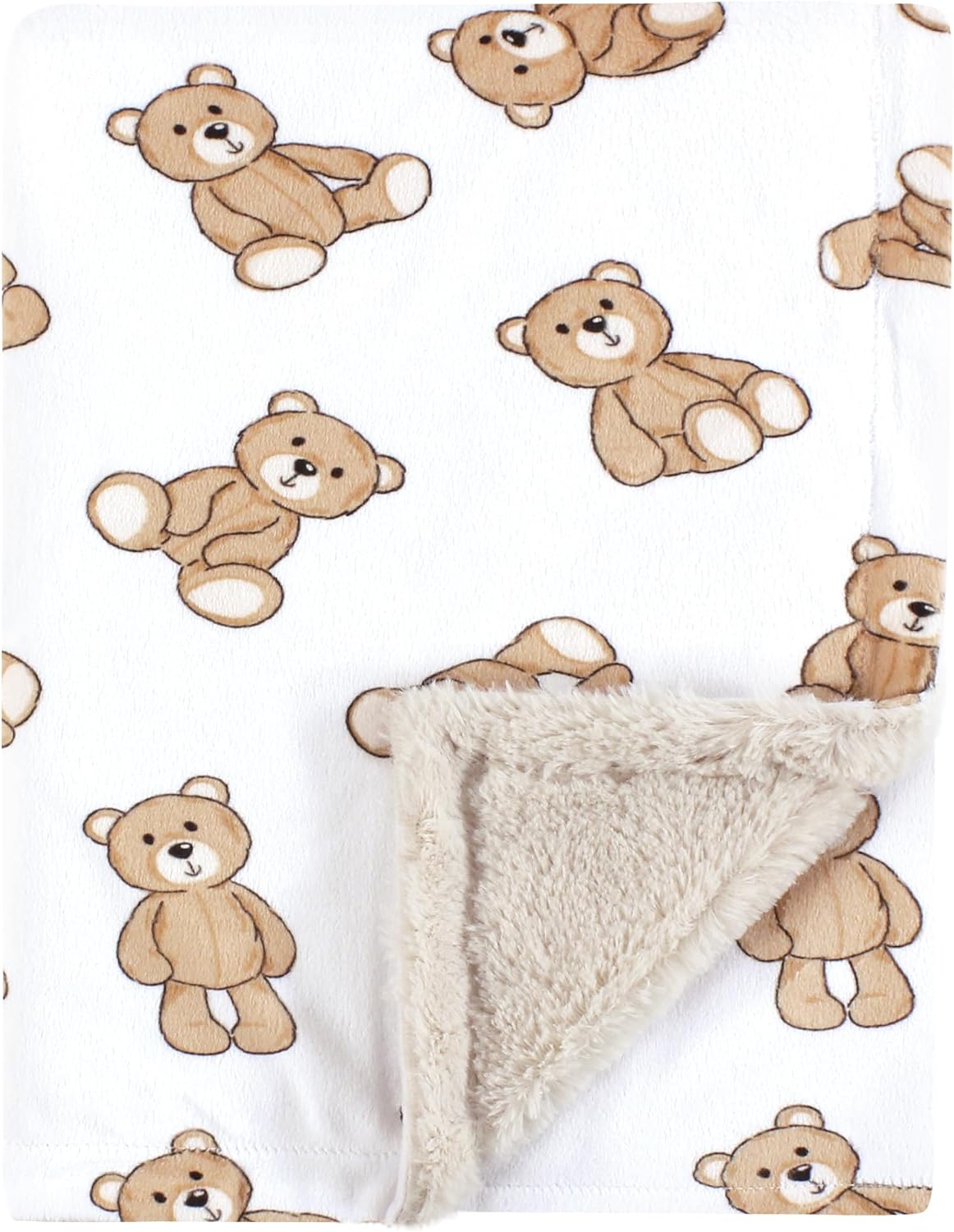 Hudson Baby Unisex Baby Plush Blanket with Furry Binding and Back, Teddy Bears, One Size