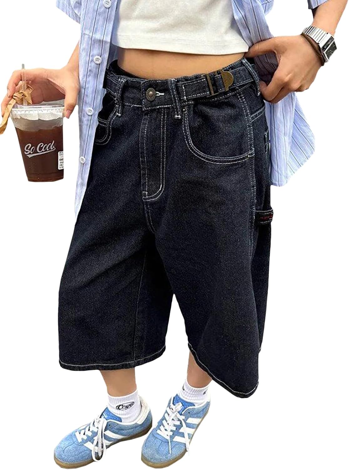 EMMIOL Womens Jorts Denim Shorts Y2k Vintage Baggy Mid Rise Bermuda Jeans Summer Knee Length Jort Short Pants Denim Original Color 6