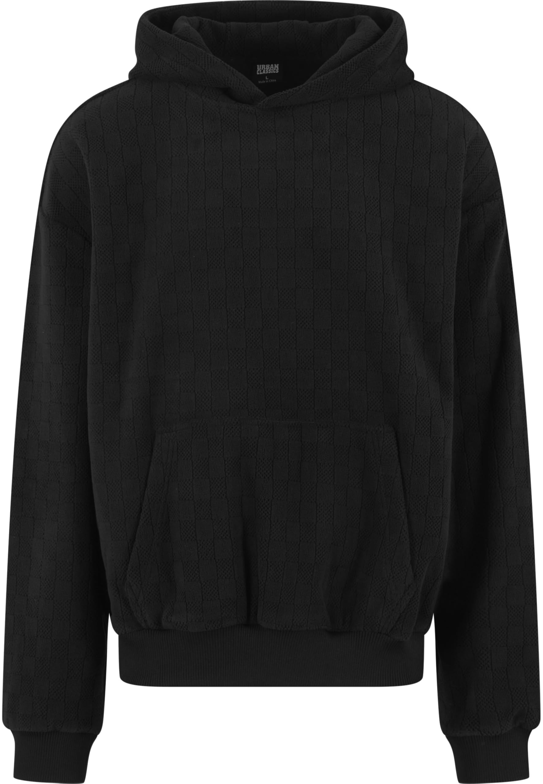 Urban Classics Męska bluza z kapturem, żakardowa, aksamitna, oversize, swobodny sweter z kapturem z aksamitu żakardowego, oversize fit, czarny, S