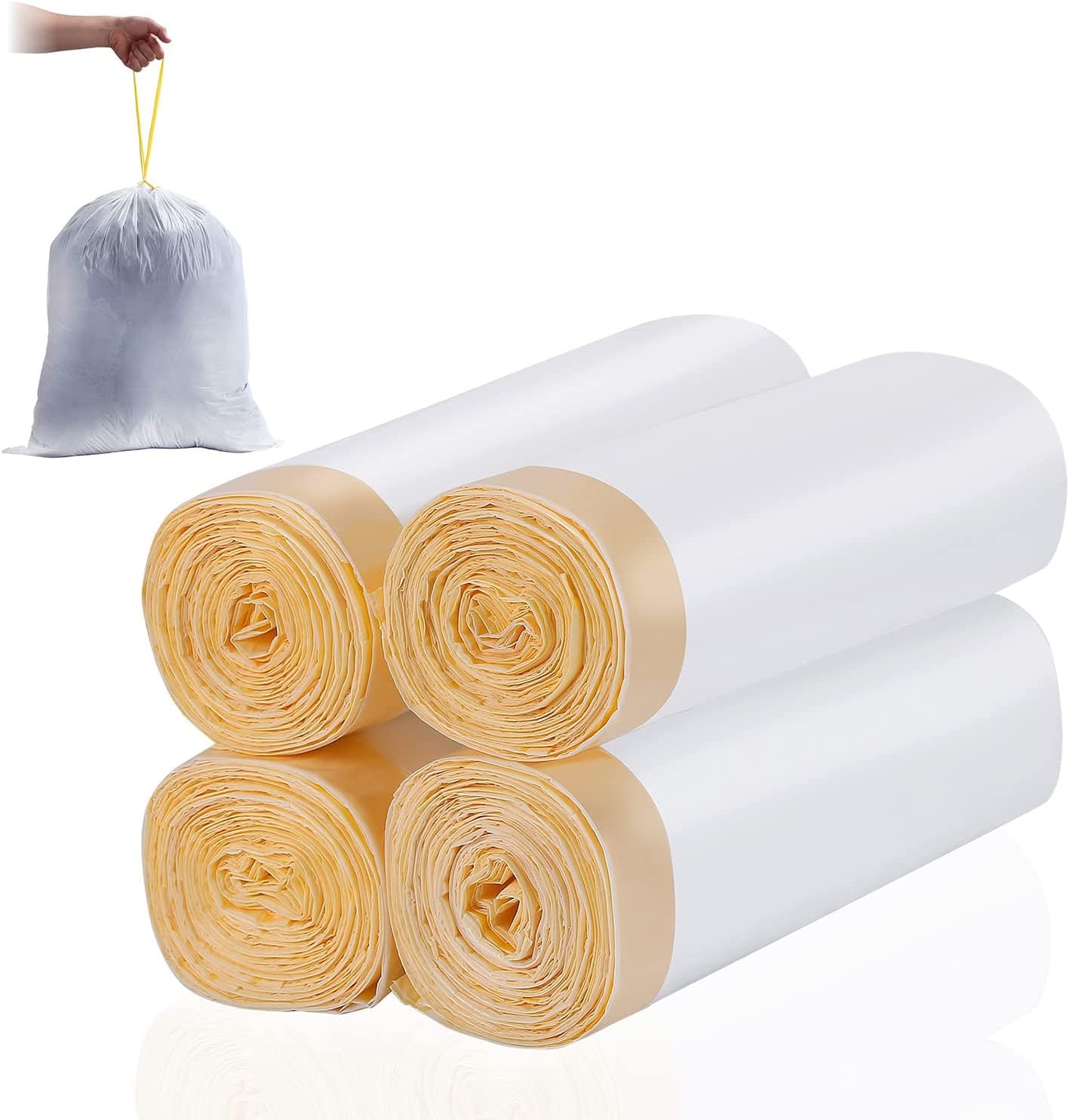 Bin Bags 50 Litre Strong 50-60L Bin Liners 88 Counts - Tie Handle Bin Bags White Recycling Unscented Garbage Bags for Home Office Kitchen