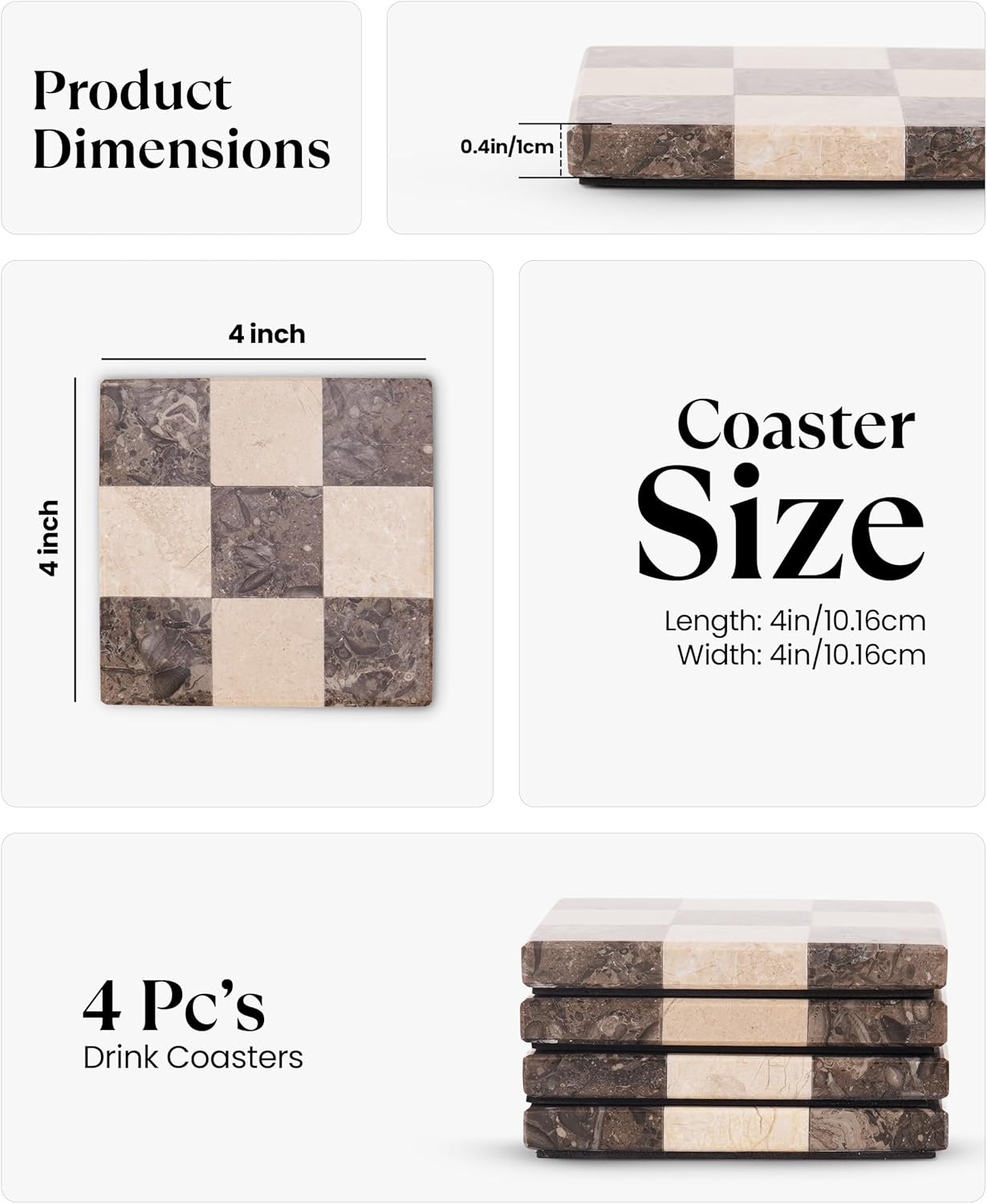 Marble Coasters Set of 4, Oceanic & Verona Handmade 4 inch Stone Coasters, Elegant Table Coaster for Drinks, Durable Kitchen Décor & Home Accessories