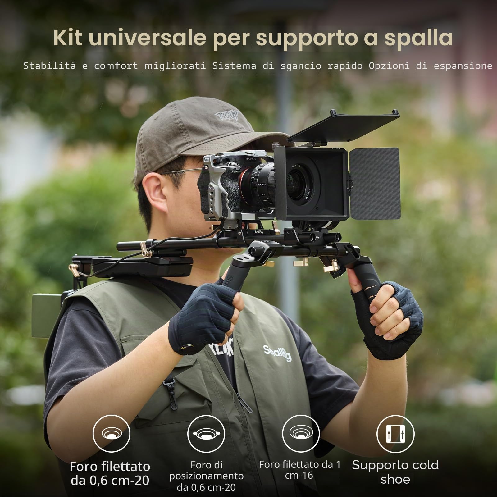 SMALLRIG Kit di Supporto per Spalla (Versione Classica), Doppie Maniglie, Aste da 15 mm, Supporto Video Universale per Spalla con Sgancio Rapido per Arca, per SMALLRIG Follow Focus - 4480