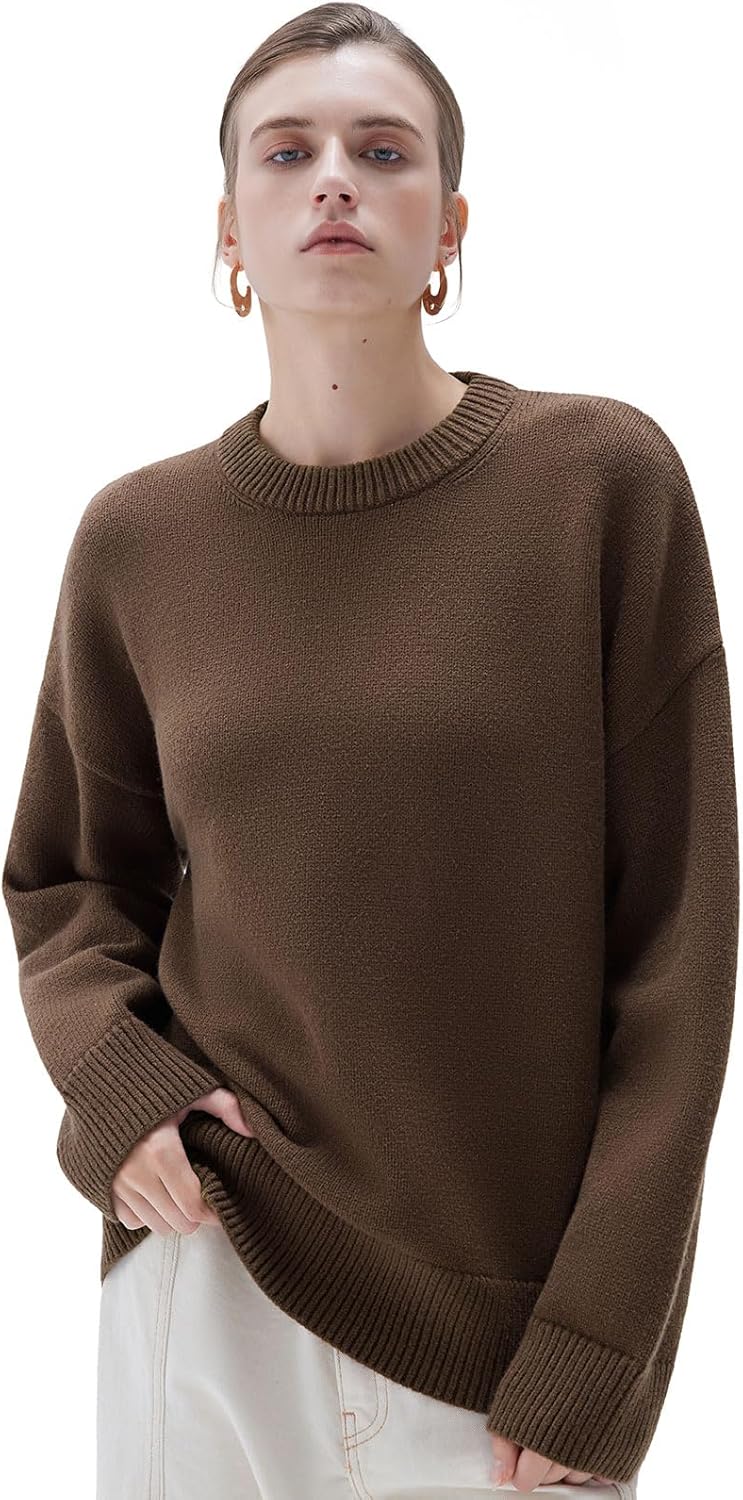 SUUKSESS Women Cashmere Blend Oversized Crew Neck Long Sleeve Pullover Sweaters
