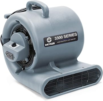 Dryser 6pk Air Mover Carpet Dryer 3 Speed 1/3 HP Industrial Floor Fan with 2 GFCI Outlets - Gray Stackable Carpet Drying Fan Blower
