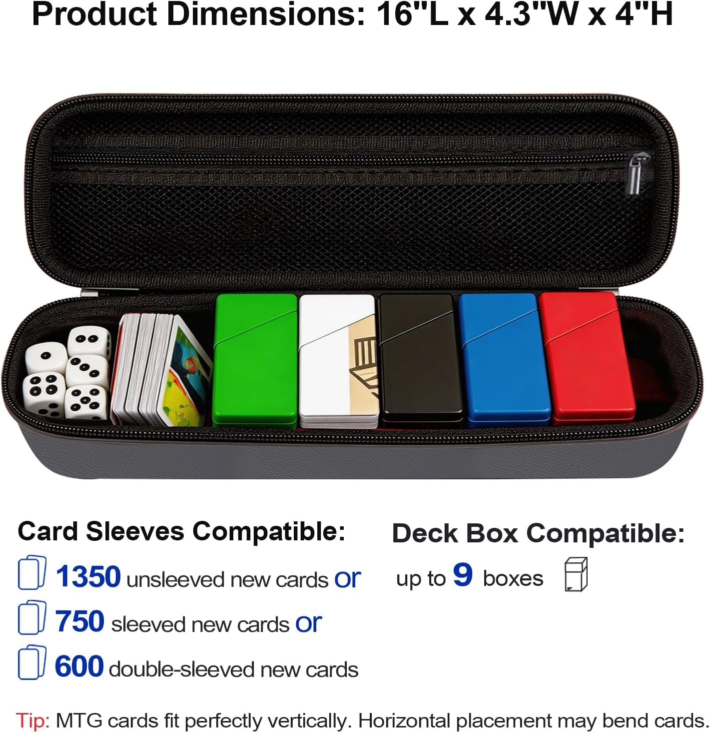 LOCKCURX Card Carrying Case, Trading Card Case with Water-Resistant Zipper, 3 Removable Dividers, Customizable Space, Holds 1350 Cards, Portable TCG Storage Box for MTG & All Card Games