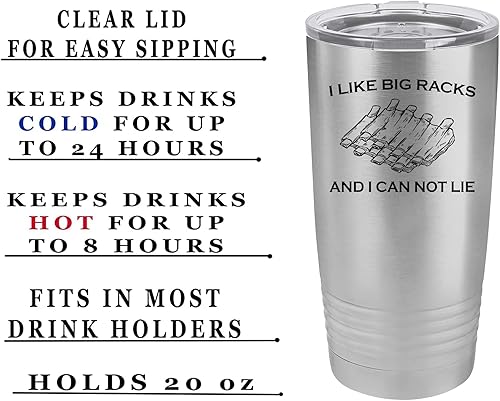 Miniatura 2 de Rogue River Tactical Divertida barbacoa de 20 onzas. Taza de viaje con tapa aislada al vacío, caliente o frío, con texto en inglés "I Like Big Racks