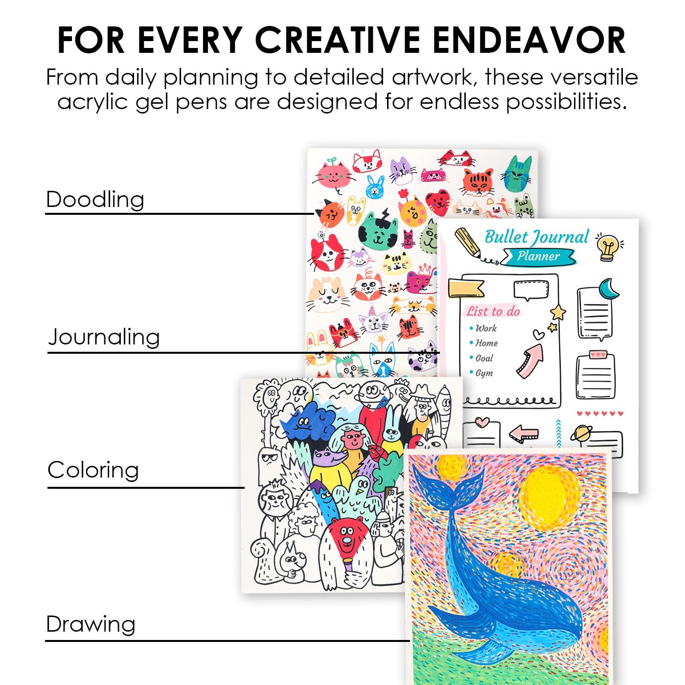 Grabie 12Colors Acrylic Gel Pens&Coloring Book, Medium Point Colored Gel Pens, Acrylic Gel Ink Pen Assorted Colored for Drawing, Note Taking, Bold&Bright Coloring Kit, Set of 12 (): Sugar Rush Colors