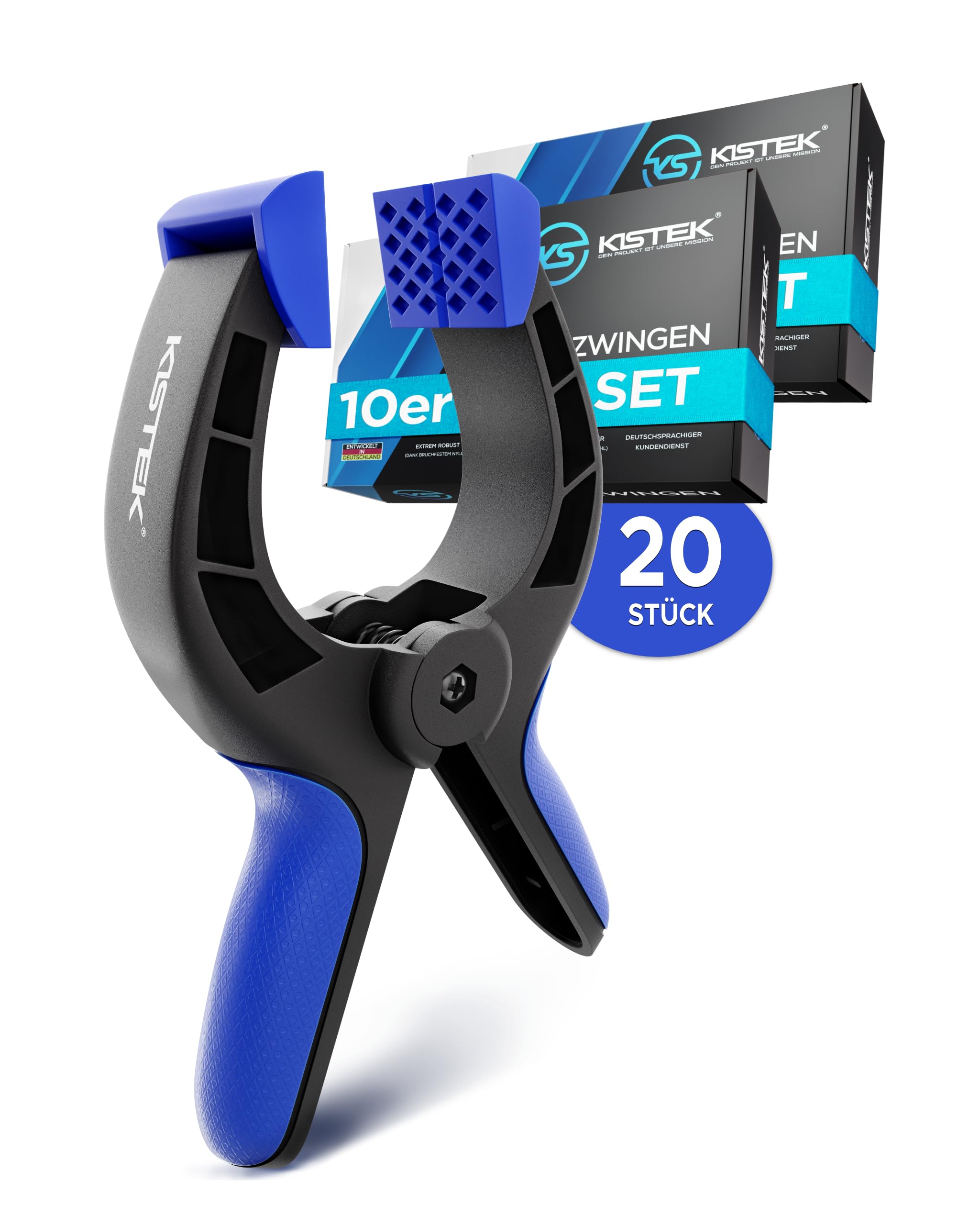 KISTEK® Klemmzwingen Set [20 Stück] - Federklemmen mit über 8cm Spannweite und starker Spannkraft - Klammern zum Leimen von Holz, Metall, etc. - Ideal zum Klemmen bei Fotografie, Pool & Werkstatt