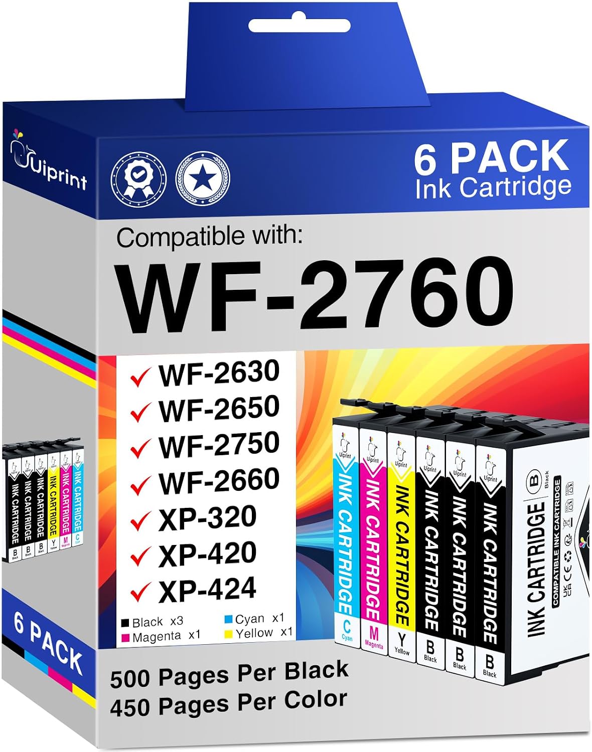 220XL Remanufactured Ink Cartridge Multipack Replacement for Epson 220 T220XL 220XL Ink Cartridges for Epson Printer WF-2760 WF-2630 WF-2650 WF-2750 WF-2660 XP-320 XP-420 XP-424(3BK/1C/1M/1Y)
