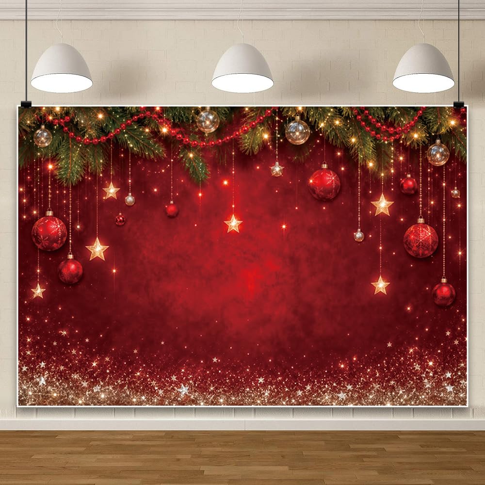 Sfondo fotografico natalizio rosso scintillante banner festivo 3.5x2.5m