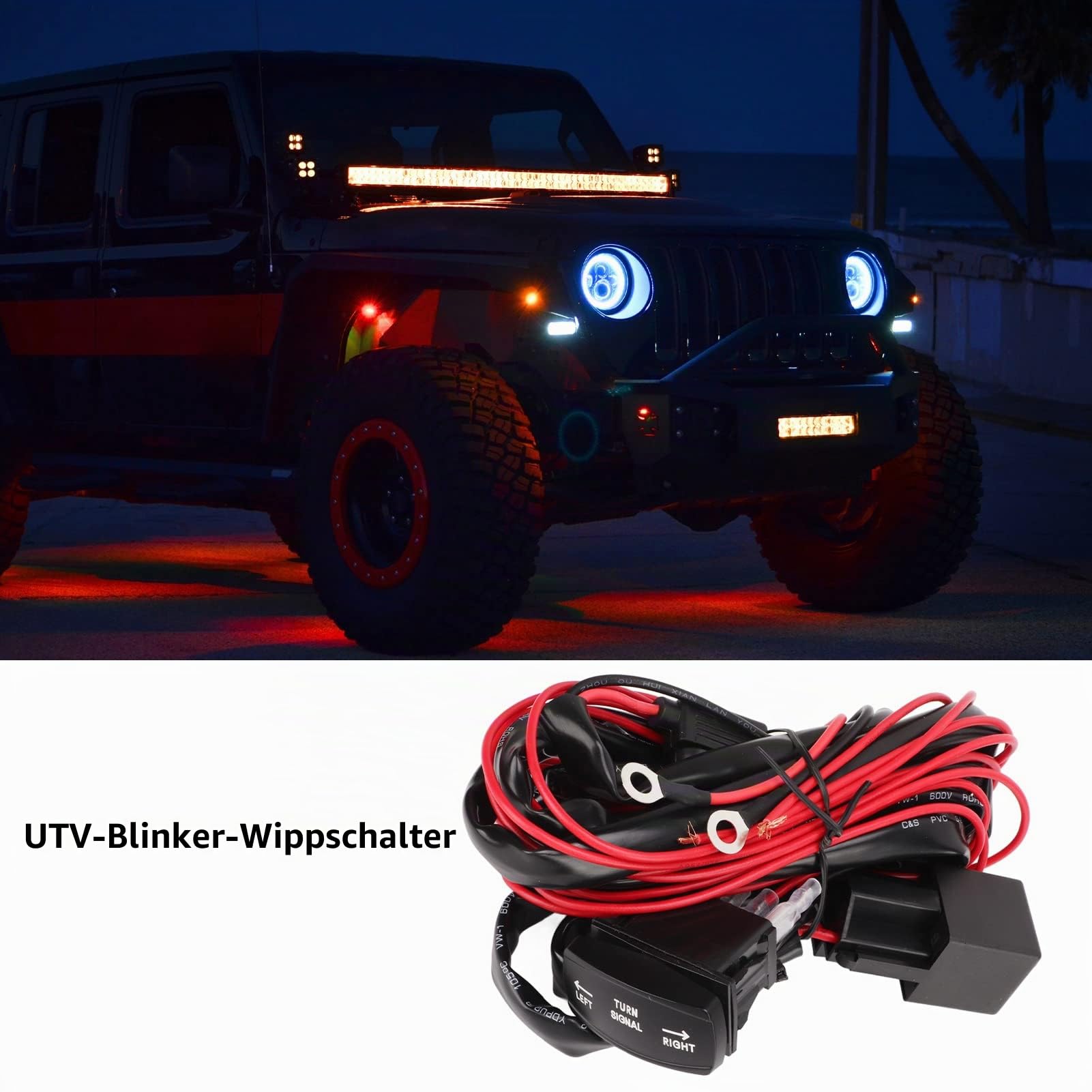 KIMISS UTV-Blinker-Kit, 12 V Universal-Blinker-Wippschalter UTV ATV Straßenzulassungs-Beleuchtungssatz ABS-Blinker-Blinkrelais-Kabelbaum für Ranger RZR (Horizontaler Drehschalter)