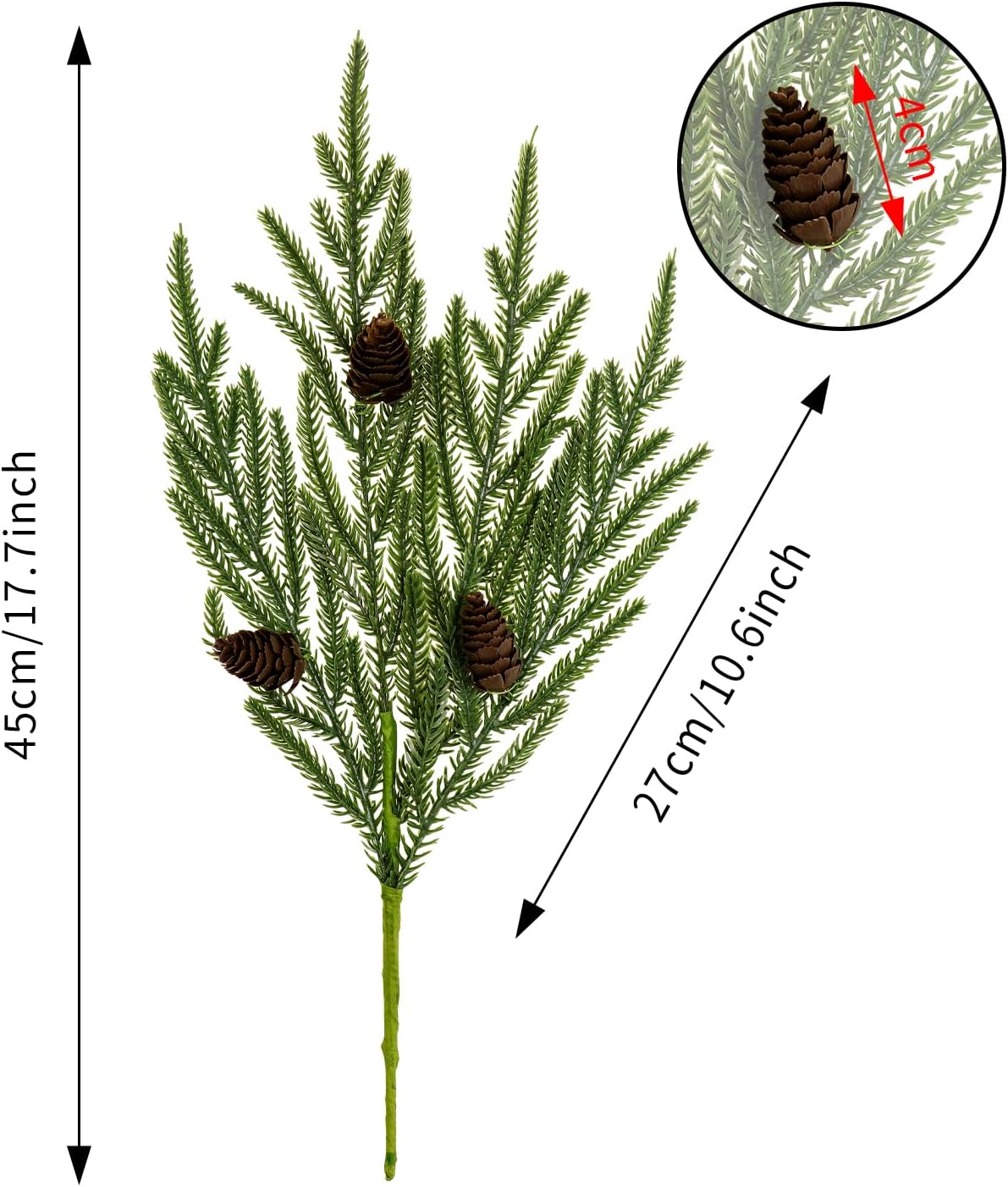 Kesywale Norfolk Pine Branches with Pine Cone 17" Christmas Greenery 8 Pack Green Artificial Pine Sprigs for Xmas Tree Filler Picks DIY Garland Wreath and Home Garden Decorations - Image 2