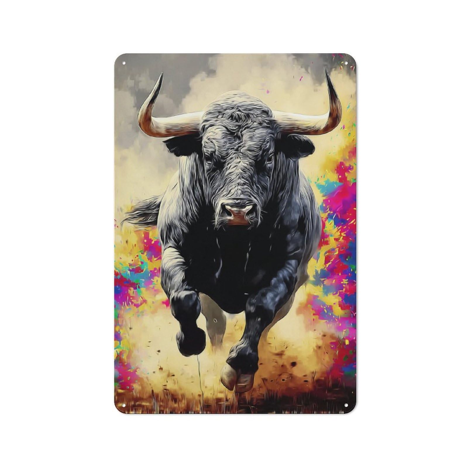 Junmoney Colorful Bull In Motion Metal Wall Sign 30X20cm Featuring For Hallway Wall, Suited To Wall Display Collectors