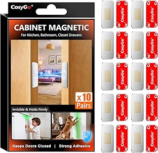 10Sets Extra Strong Magnetic Cabinet Door Catch, No-Drill Invisible Ultra Thin Magnets for Cabinet Door Closure, Drawer Magnets with Strong Adhesive to Stay Closed