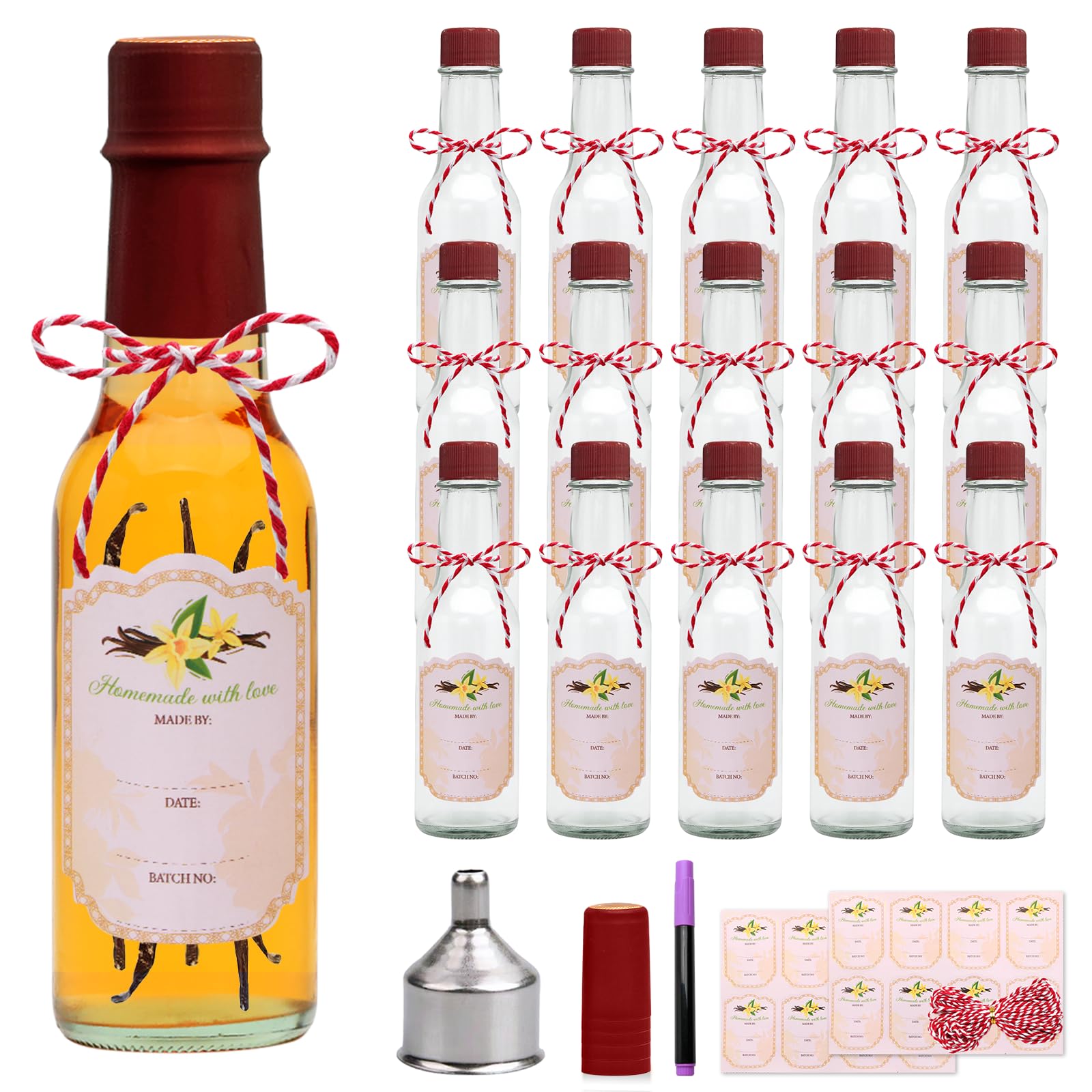 5 oz Hot Sauce Bottles with Lids,16 Pack Clear Woozy Bottles with Shrink Capsules,Small Wine Making Bottle for Bottling, Sauces,Oils,Vanilla Extracts,Dressings,Gifting