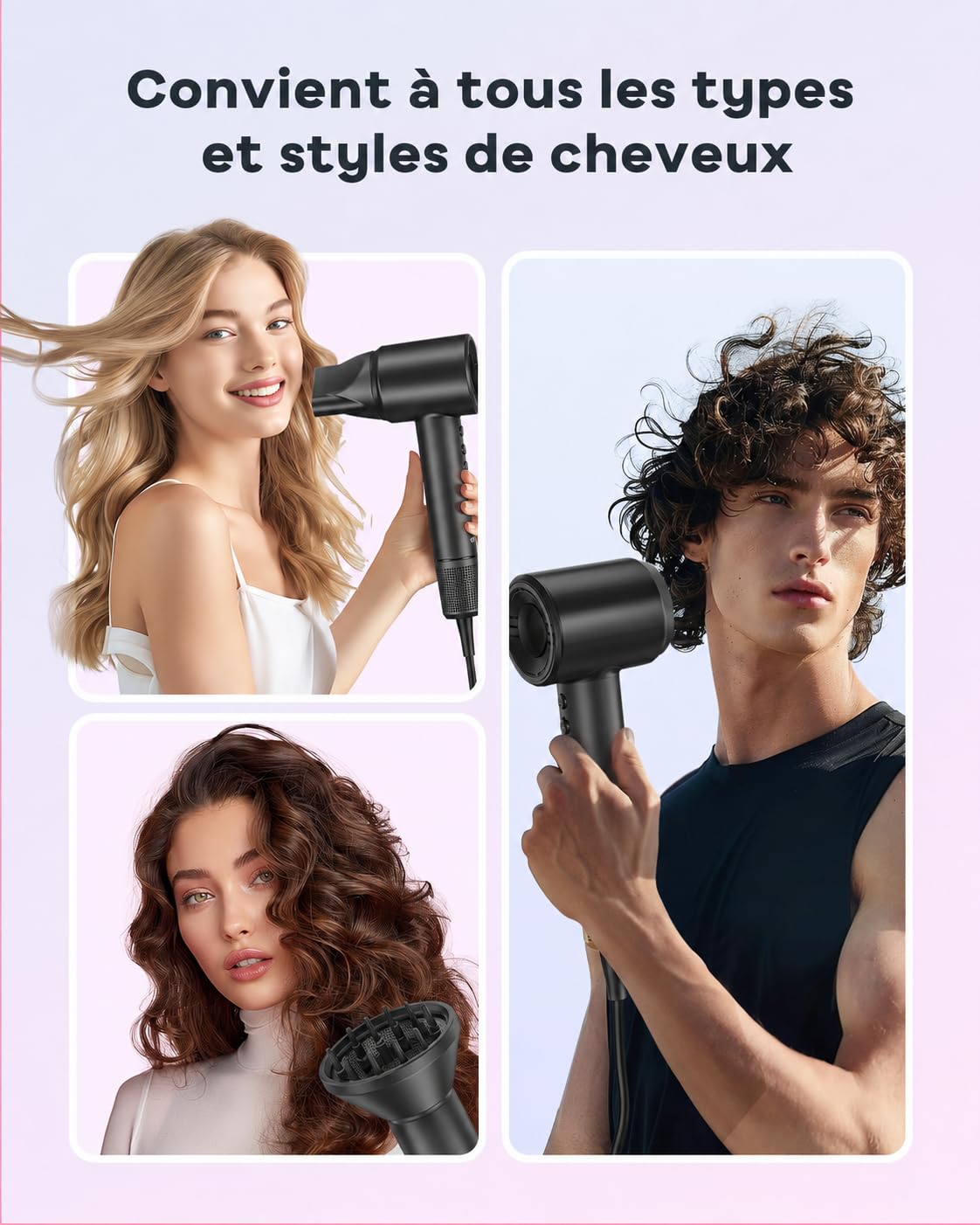 Bopcal Sèche-Cheveux Professionnel avec Diffuseur, 160000 Tr/min Haute Vitesse, Sèche Cheveux Ionique 500M Ions, Séchage Rapide Anti-Frisottis, Contrôle Intelligent Température, Léger et Silencieux