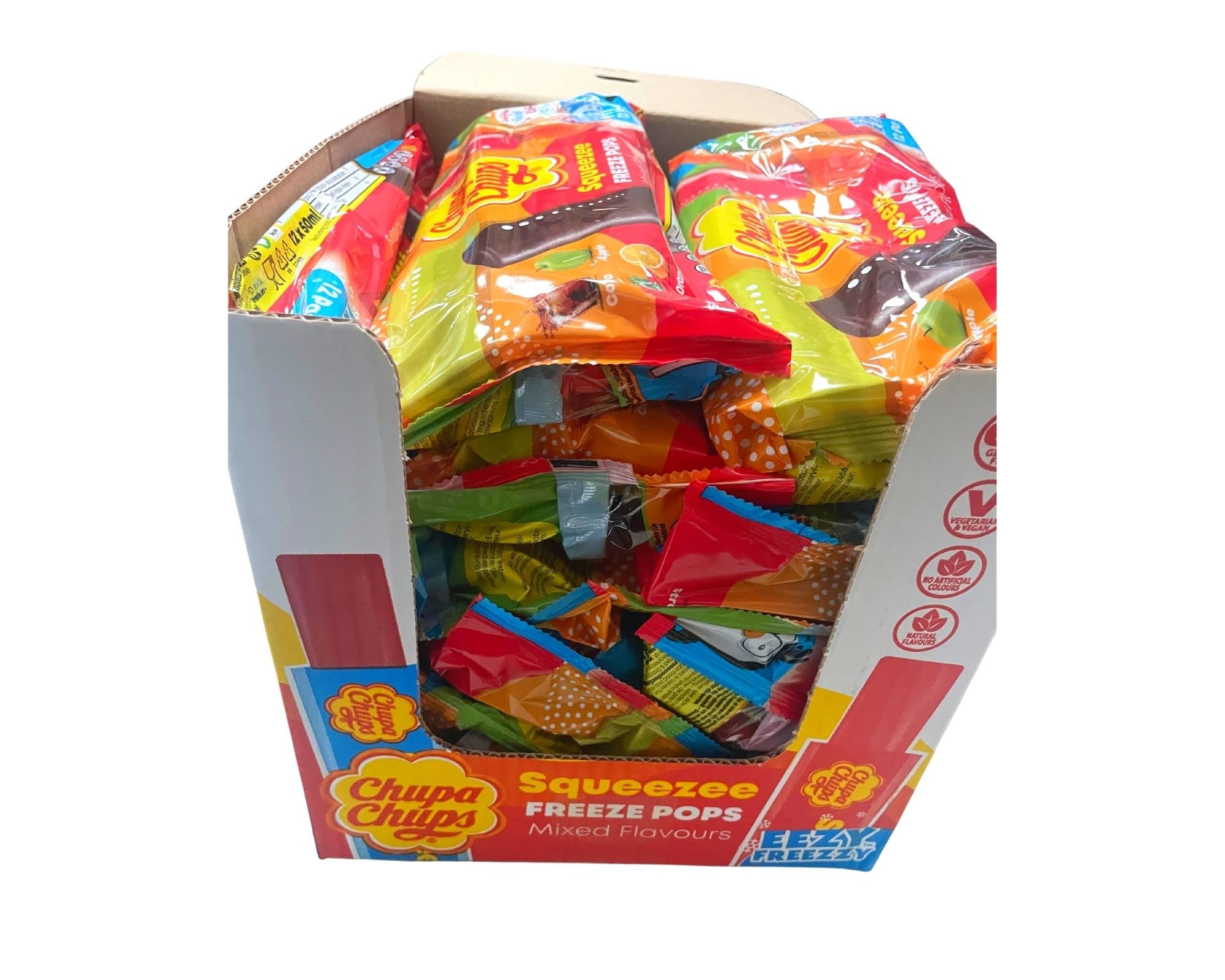 Chupa Chups Ice Lolly | Bulk Box Of 180 Freeze Pops | 12 x 15 X 50mls Freezer Friendly Packs | Gluten Free | Suitable for Vegetarian | 4 Flavours