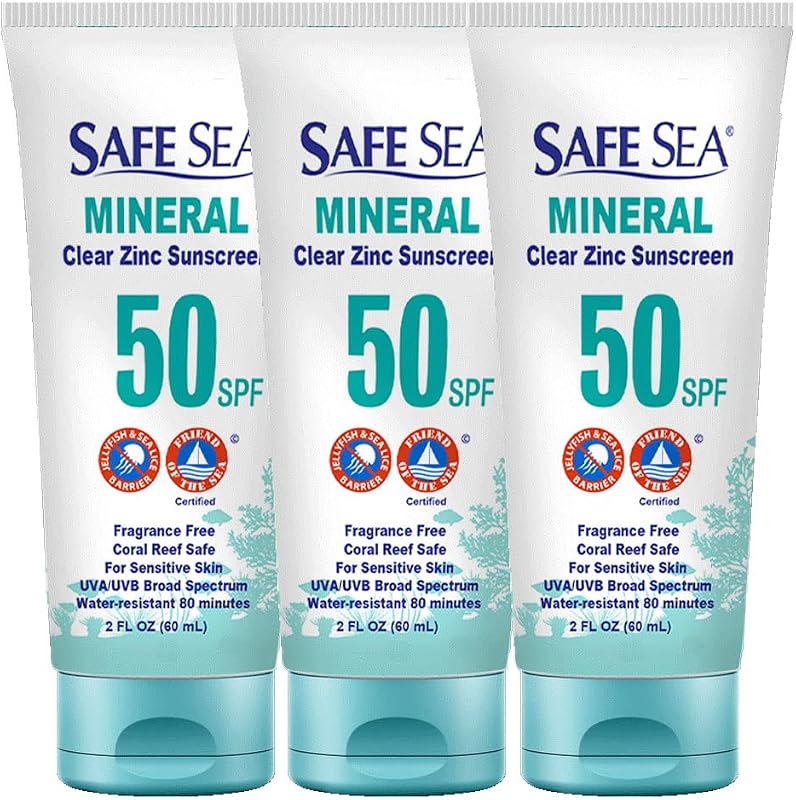 Protetor solar facial mineral SAFE SEA com óxido de zinco SPF50, 60 mL, Pacote com 3