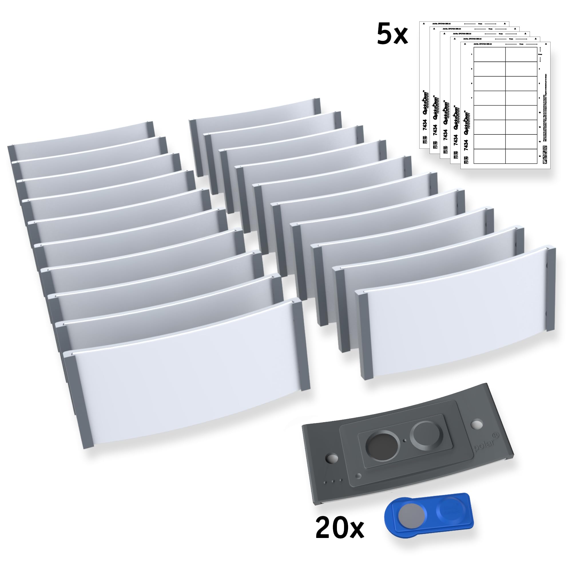 20 Stück Namensschilder mit Magnet zum Selbstbeschriften (Anthrazit, L (80x34mm))